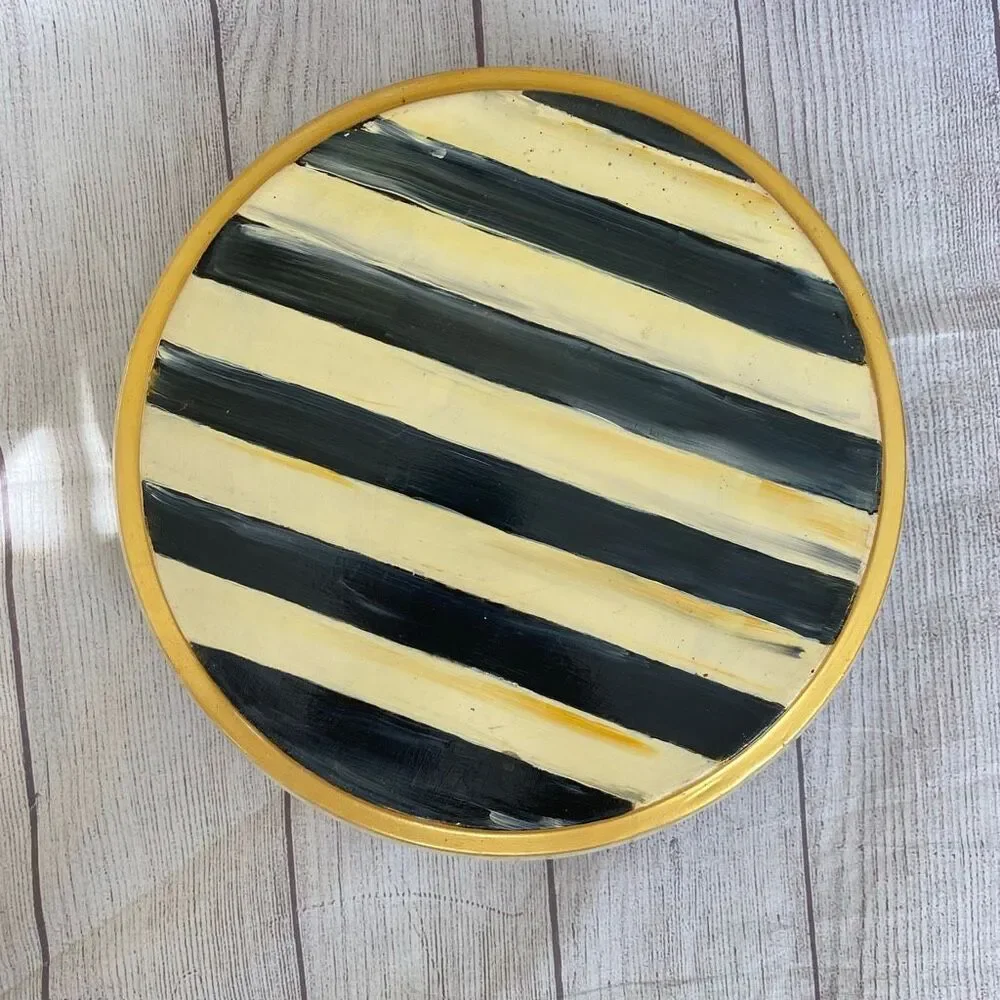 Bowl & 12” polka dot platter combo black gold and cream color